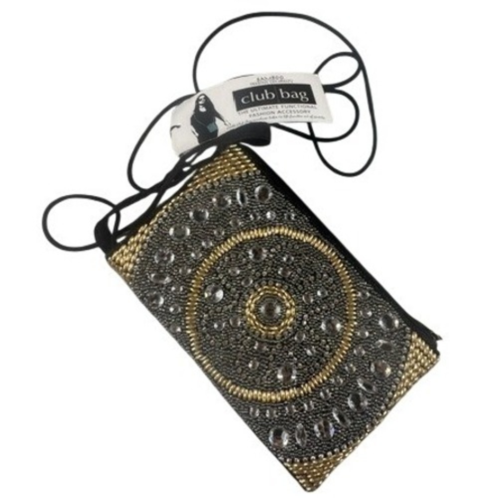Bamboo Trading Company Club Bag Women OS Beaded Rhinestone Crossbody Small Black